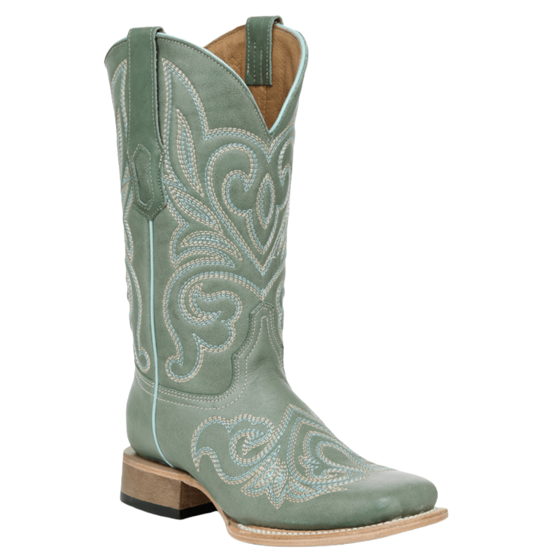 Circle G by Corral Ladies Aqua Curved Embroidery Pattern Wide Square Toe Boot L6468