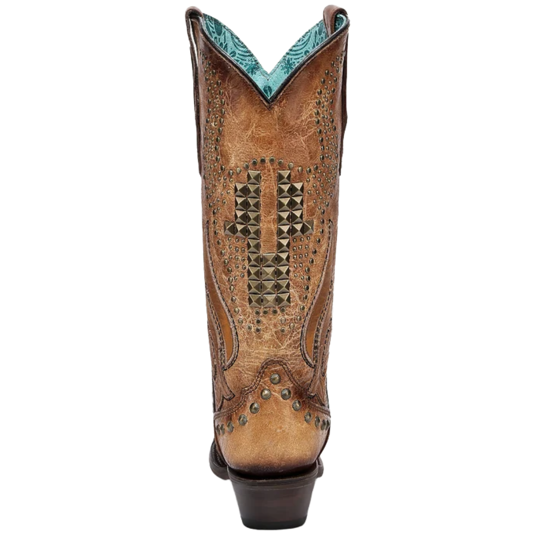 Corral Ladies Overlay Embroidery and Studs Sand Snip Toe Cowboy Boots A4834