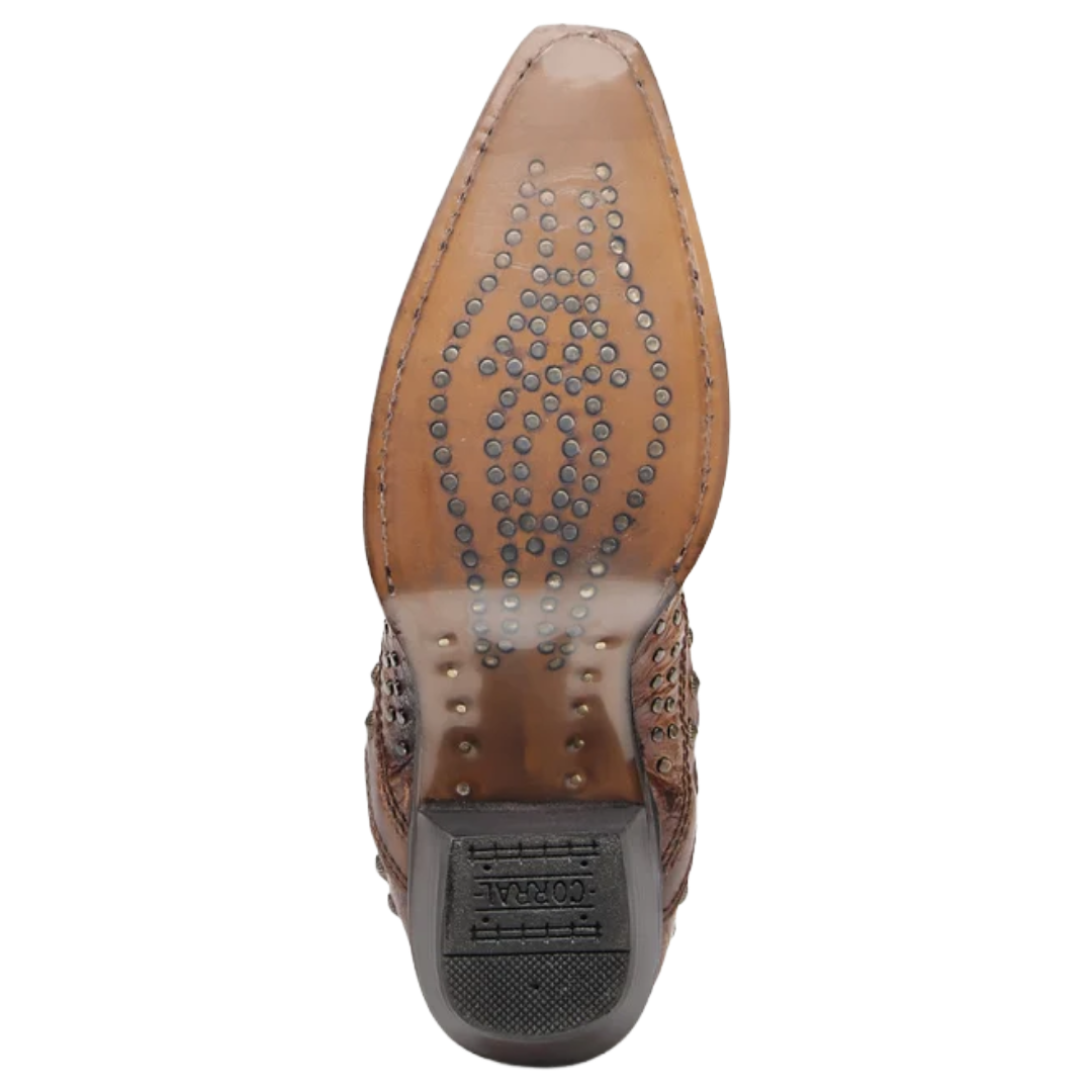 Corral Ladies Overlay Embroidery and Studs Sand Snip Toe Cowboy Boots A4834