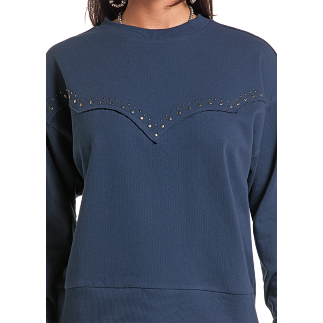 Rock & Roll Denim Ladies Blue Scallop Crew Neck T-Shirt LW91T10266