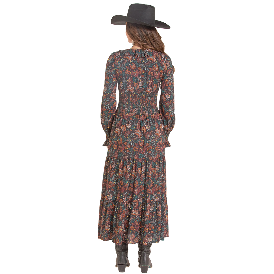 Rock & Roll Denim Ladies Hunter Green Floral Lurex Print Midi Dress BWD2R10016