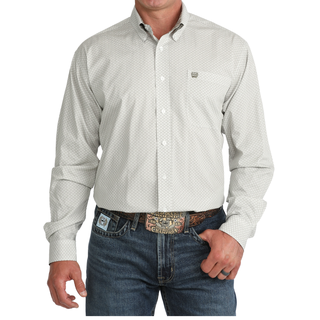 Cinch Men's Olive Green Diamond Print Button Down Shirt MTW1106128