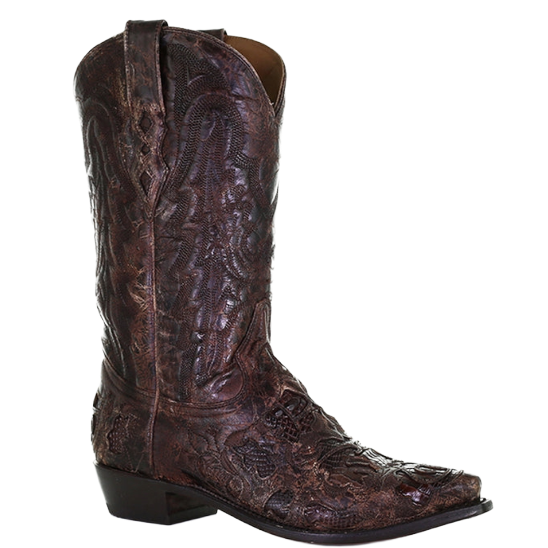 Corral Men's Brown Alligator Inlay Embroidery Snip Toe Western Boot A4115