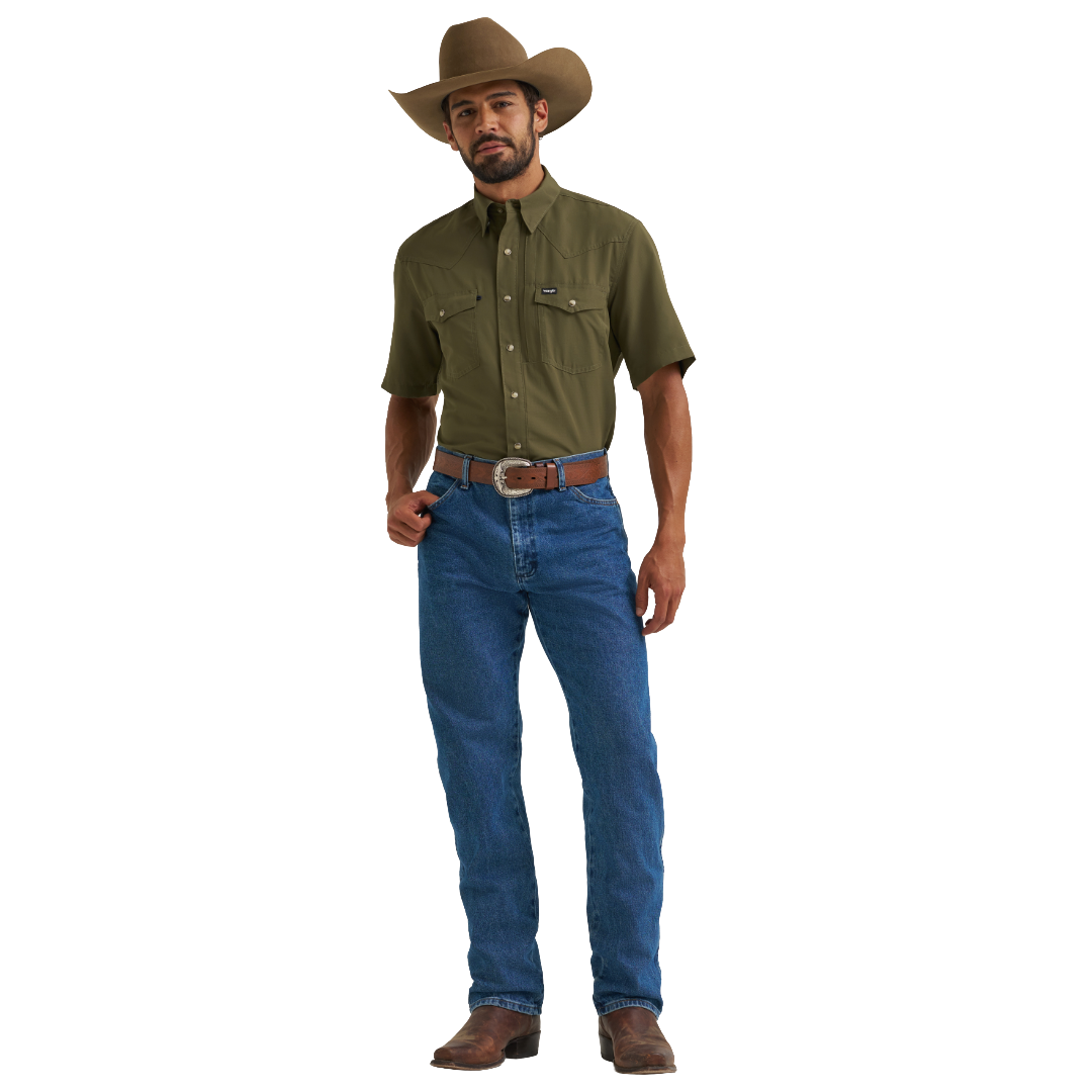 Wrangler Men's ATG-X Western Performance Relaxed Fit Olive Night Button Down 112382383