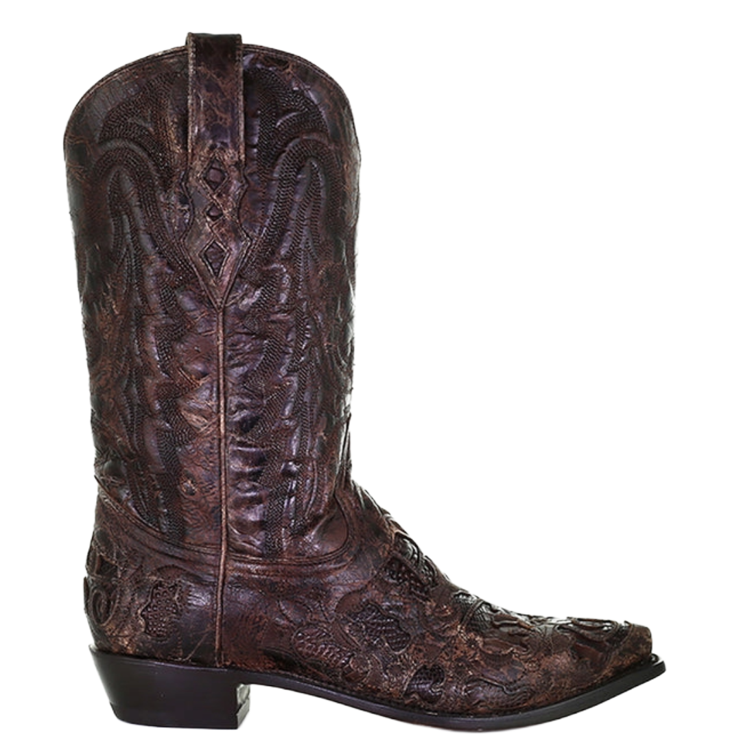 Corral Men's Brown Alligator Inlay Embroidery Snip Toe Western Boot A4115