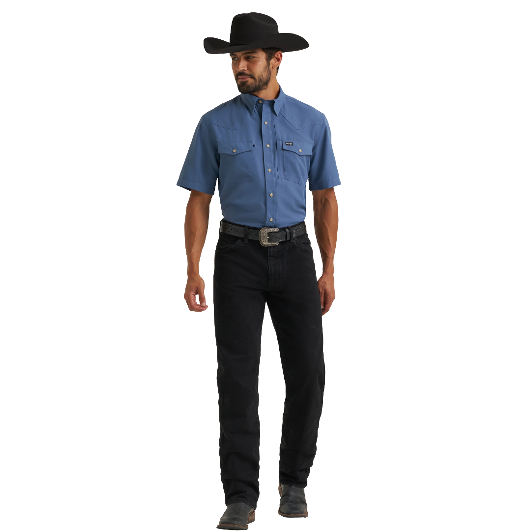 Wrangler Men's AGT-X Western Performance Relaxed Fit Vintage Indigo Button Down 112382384