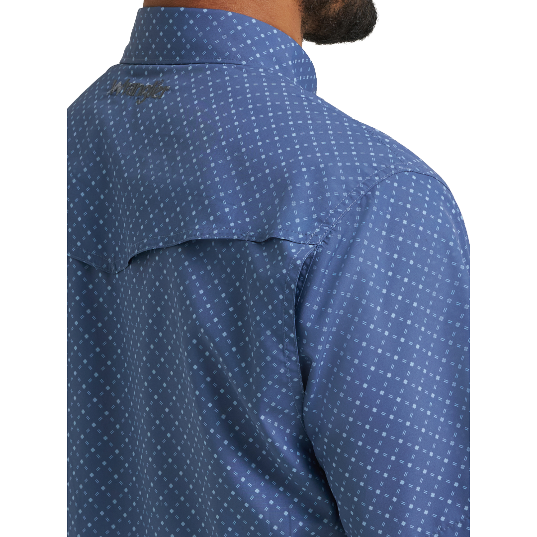 Wrangler Men's ATG-X Western Performance Relaxed Fit Vintage Indigo Lattice Button Down 112382437