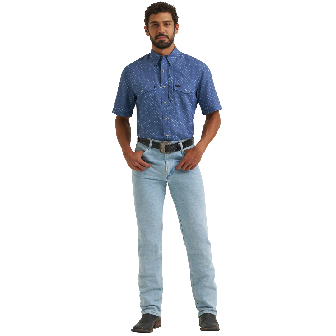 Wrangler Men's ATG-X Western Performance Relaxed Fit Vintage Indigo Lattice Button Down 112382437