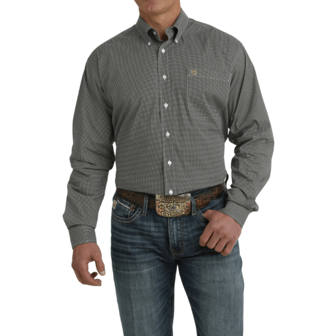 Cinch Men's White Geometric Print Button Down Shirt MTW1105720