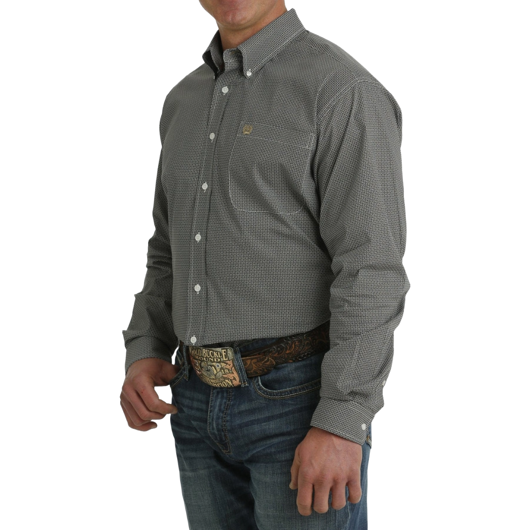 Cinch Men's White Geometric Print Button Down Shirt MTW1105720