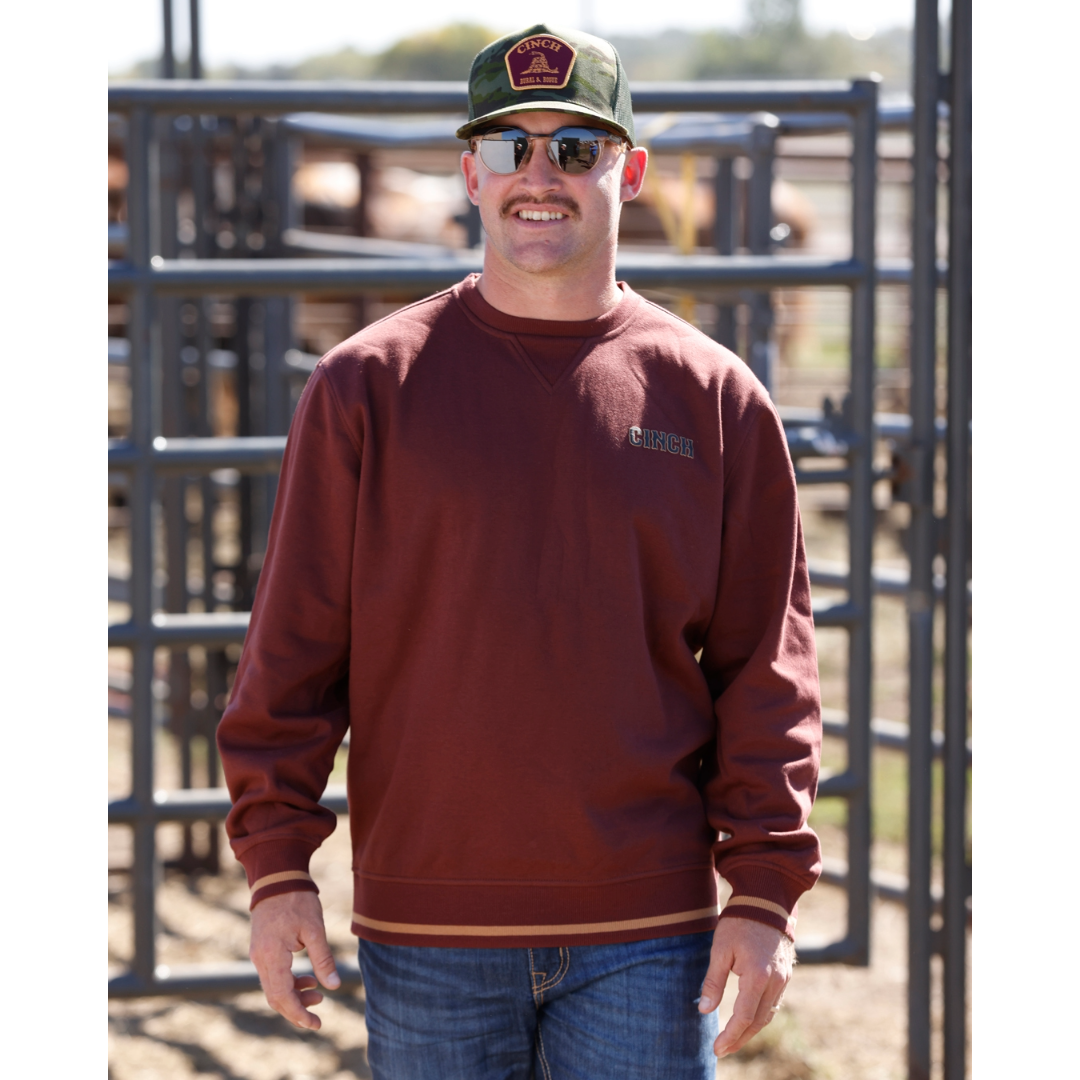Cinch Men's Burgundy Fleece Pullover Sweatshirt MWK1244001
