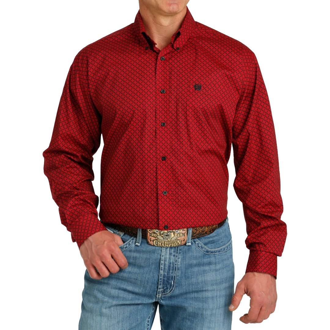 Cinch Men's Red Diamond Print Button Down Shirt MTW1105771