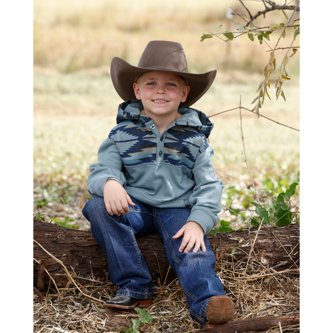 Cinch Youth Boy's Blue Aztec Border Hooded Pullover MWK7511002
