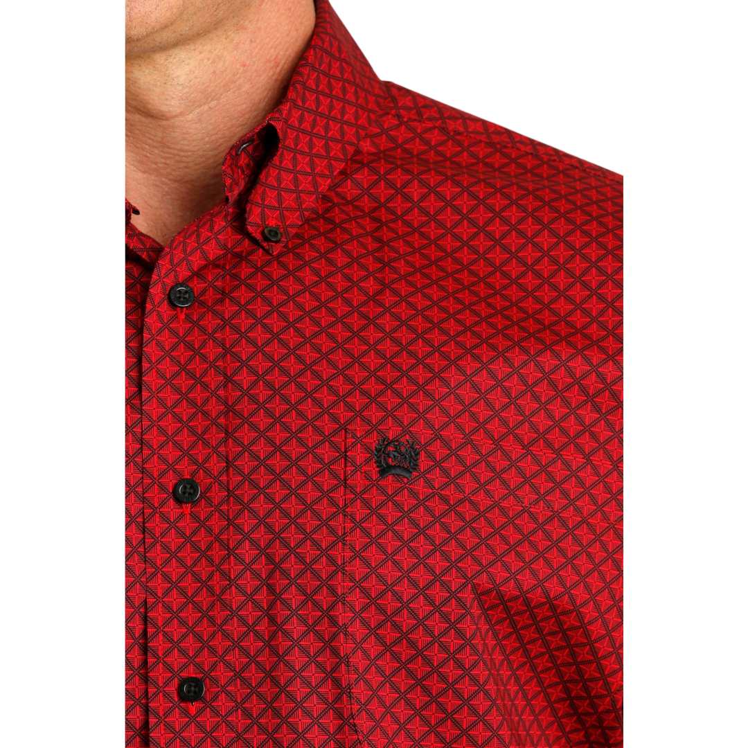 Cinch Men's Red Diamond Print Button Down Shirt MTW1105771