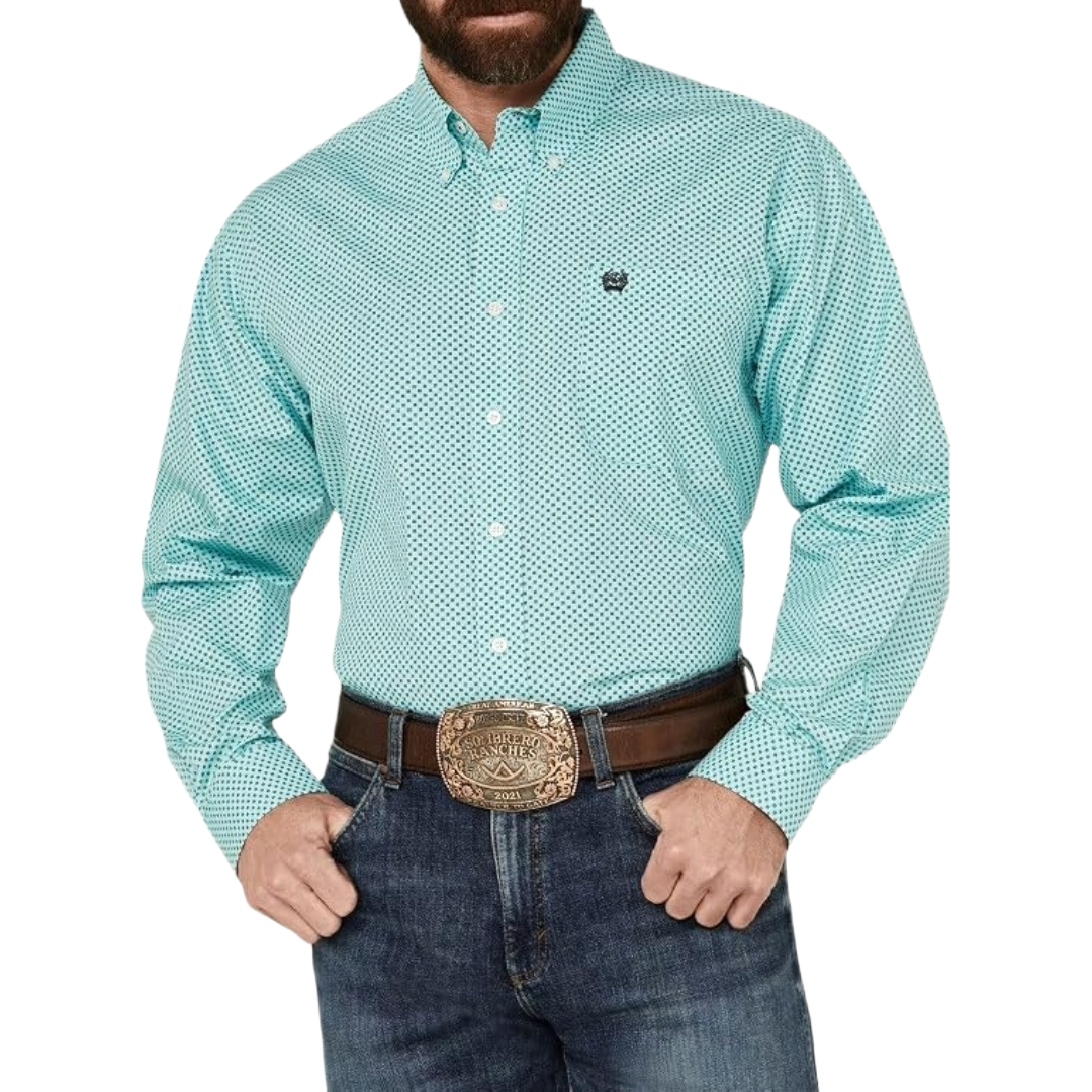 Cinch Men's Blue Geometric Print Button Down Shirt MTW1105753