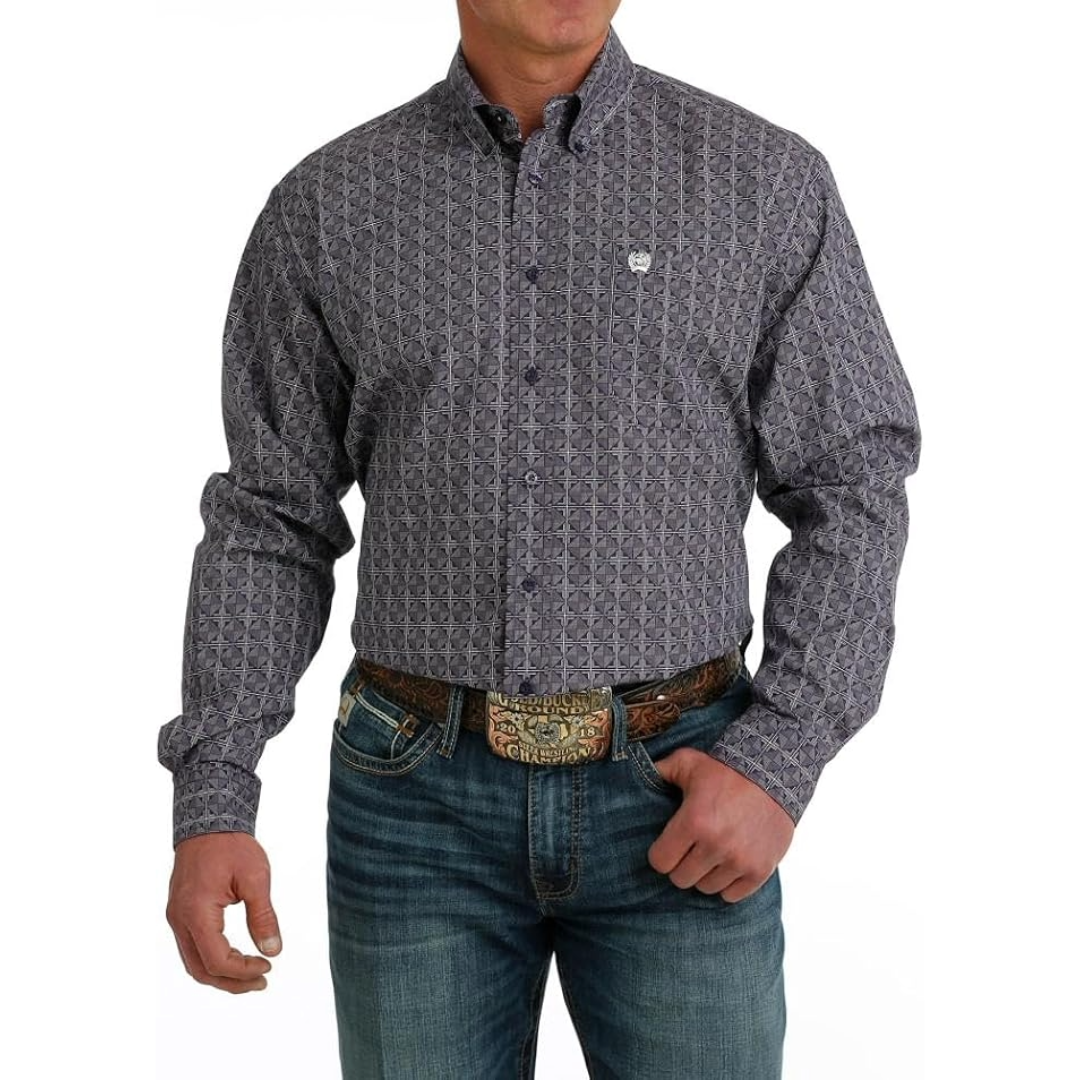 Cinch Men's Purple Geometric Print Button Down Shirt MTW1105737