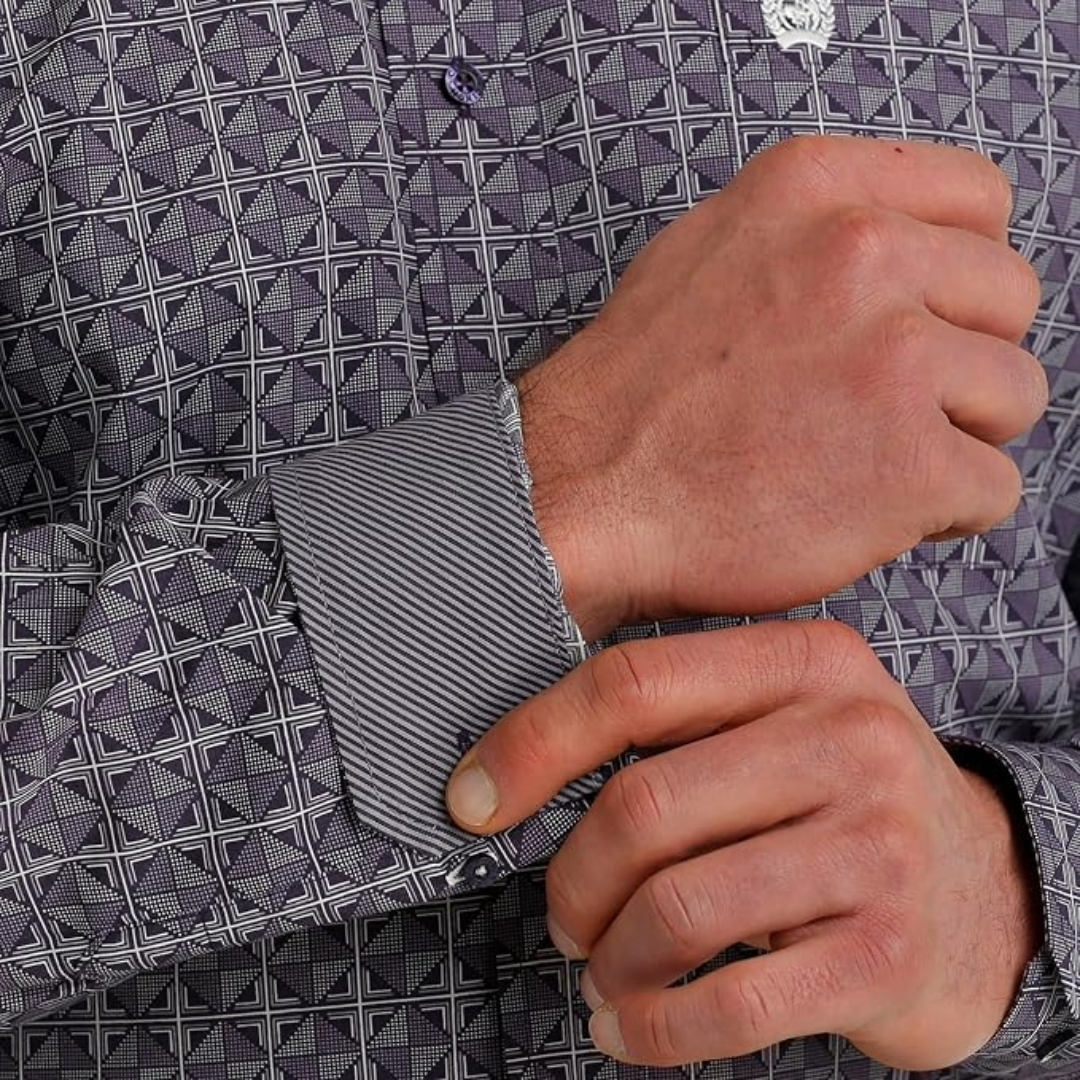 Cinch Men's Purple Geometric Print Button Down Shirt MTW1105737