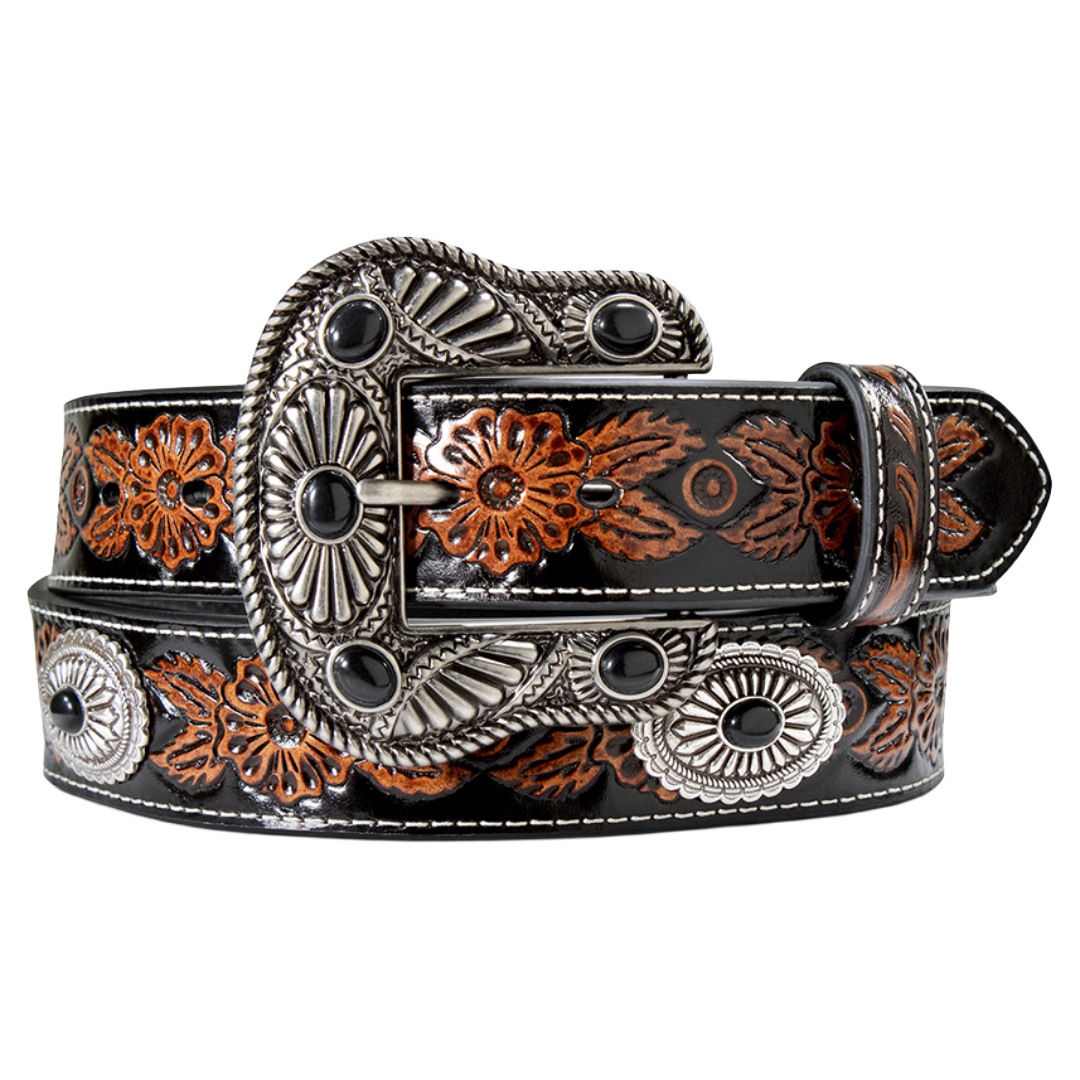 Ariat Ladies Floral Embossed Concho Black Western Belt A15689107