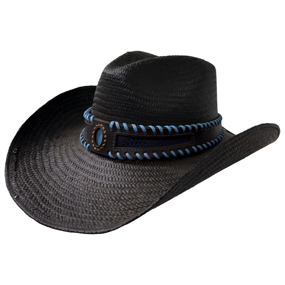Austin Handmade Hats Deep Blue Black Straw Hat 05-1200