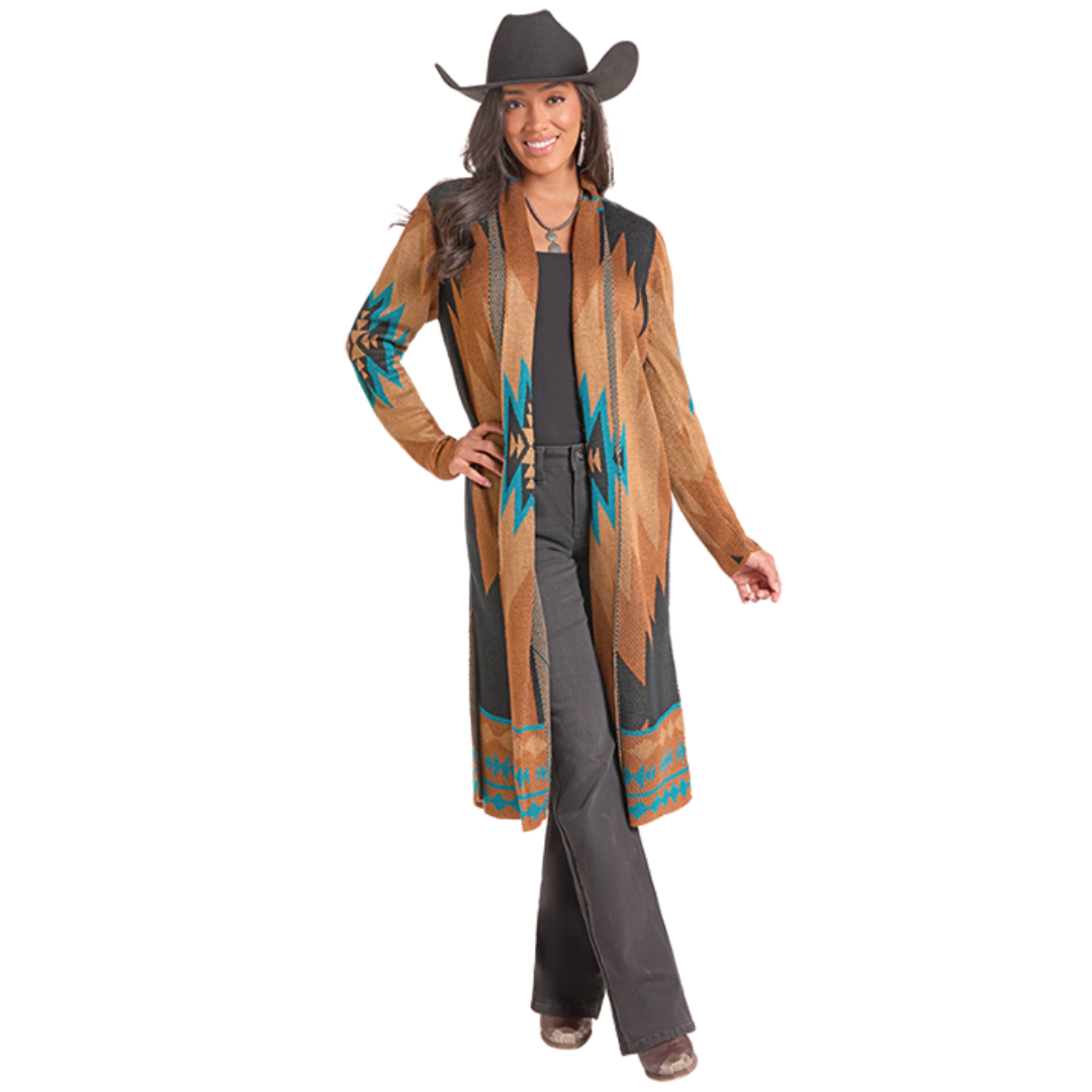 Rock & Roll Denim Ladies Rust Aztec Print Duster BW95T09365