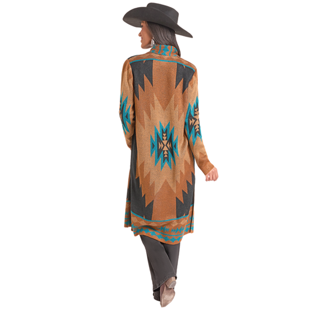 Rock & Roll Denim Ladies Rust Aztec Print Duster BW95T09365