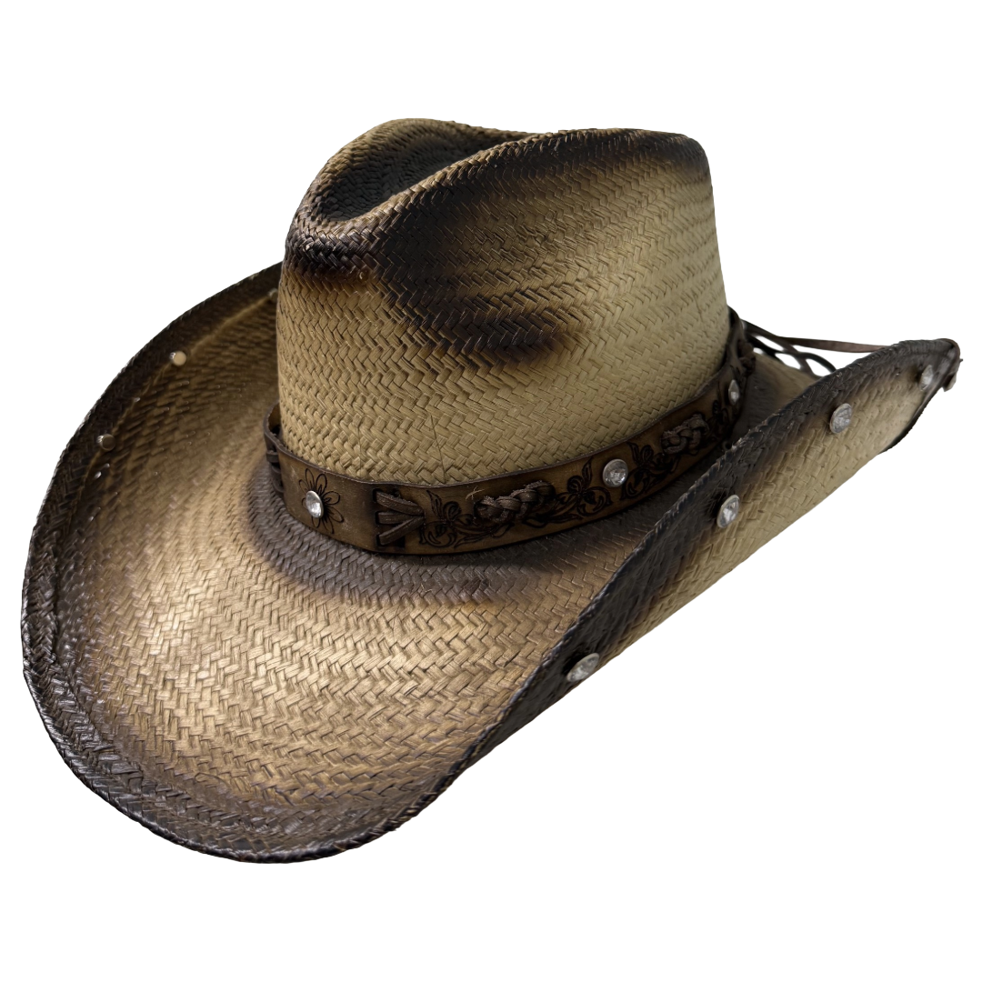 Austin Handmade Hat Children's Dark Brown Floral Studded Straw Hat 05-200