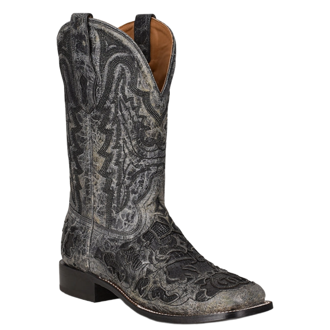 Corral Men's Black Alligator Inlay Wide Square Toe Western Boot A4174