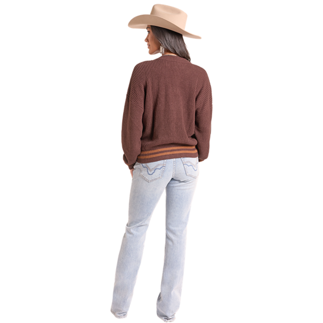 Rock & Roll Denim Ladies Java Brown 'Howdy Cowboys' Sweater BW32T09378