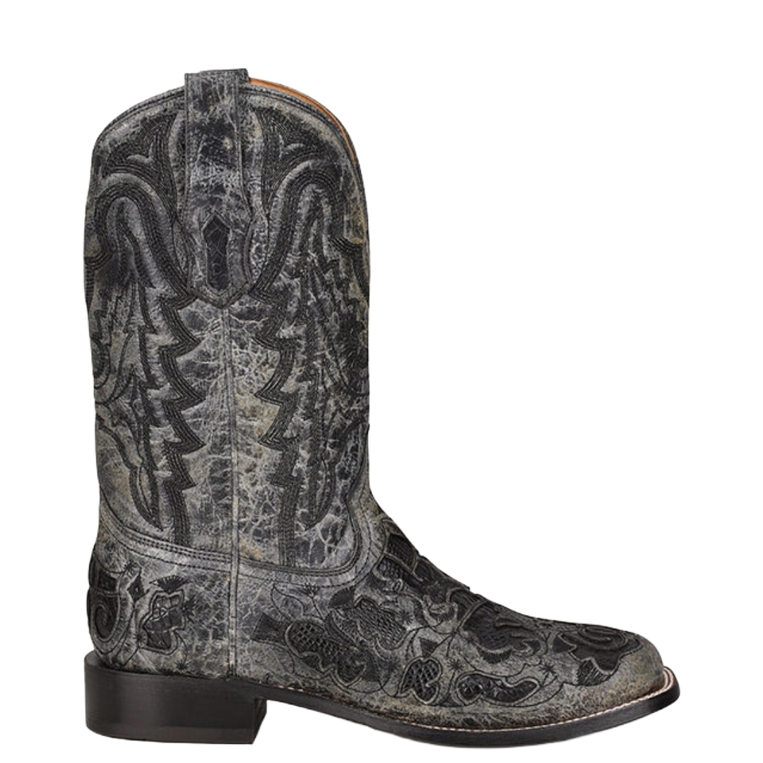 Corral Men's Black Alligator Inlay Wide Square Toe Western Boot A4174