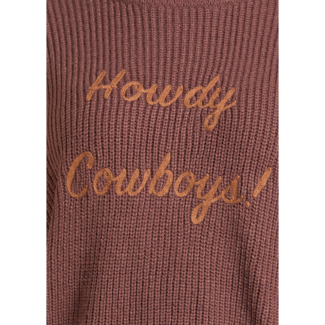 Rock & Roll Denim Ladies Java Brown 'Howdy Cowboys' Sweater BW32T09378