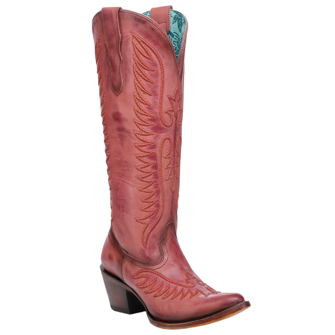 Corral Ladies Embroidery J Toe Red Leather Western Boot A4791