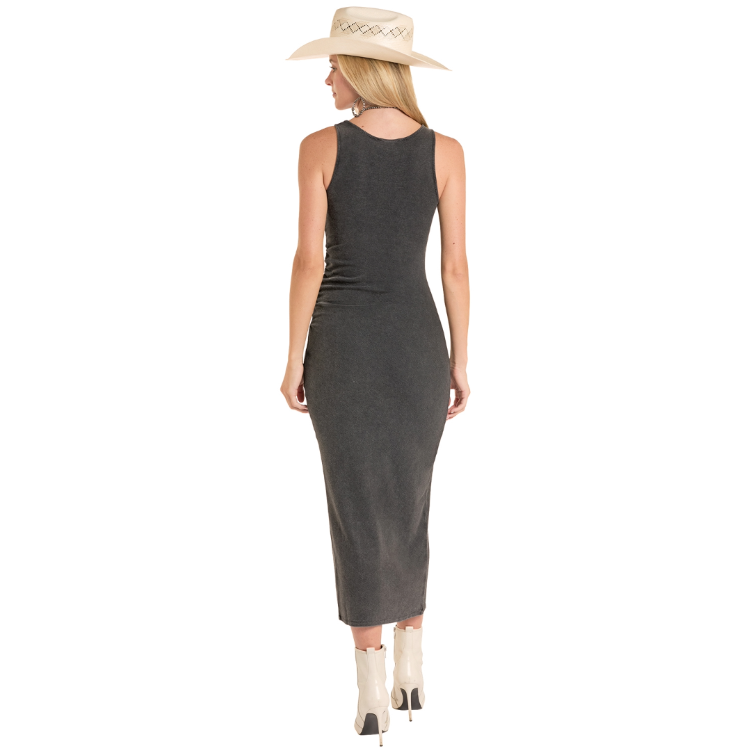 Rock & Roll Denim Ladies Black Ruched Side Midi Dress BWD0R08804