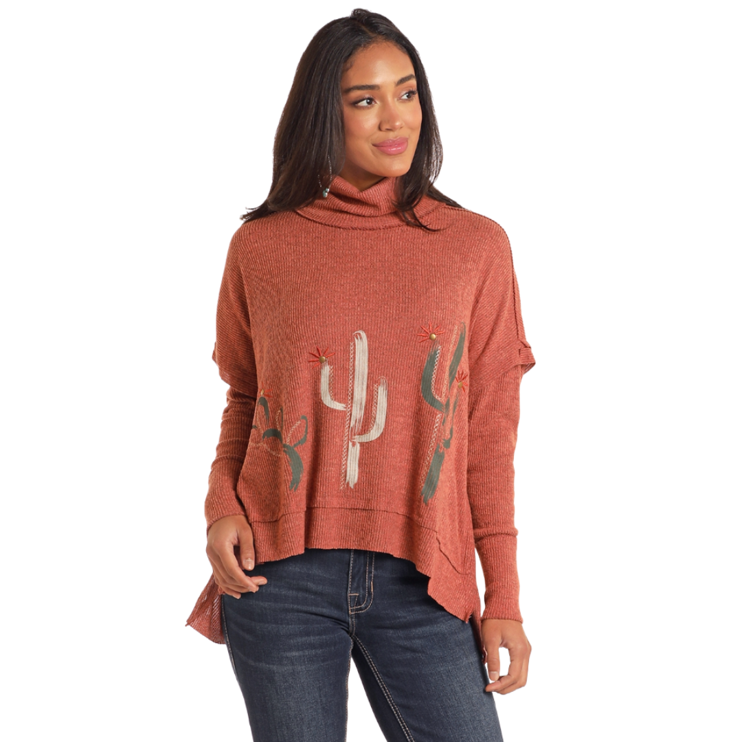 Rock & Roll Denim Ladies Western Graphic Poncho Mauve Pink Sweater LW52T05142