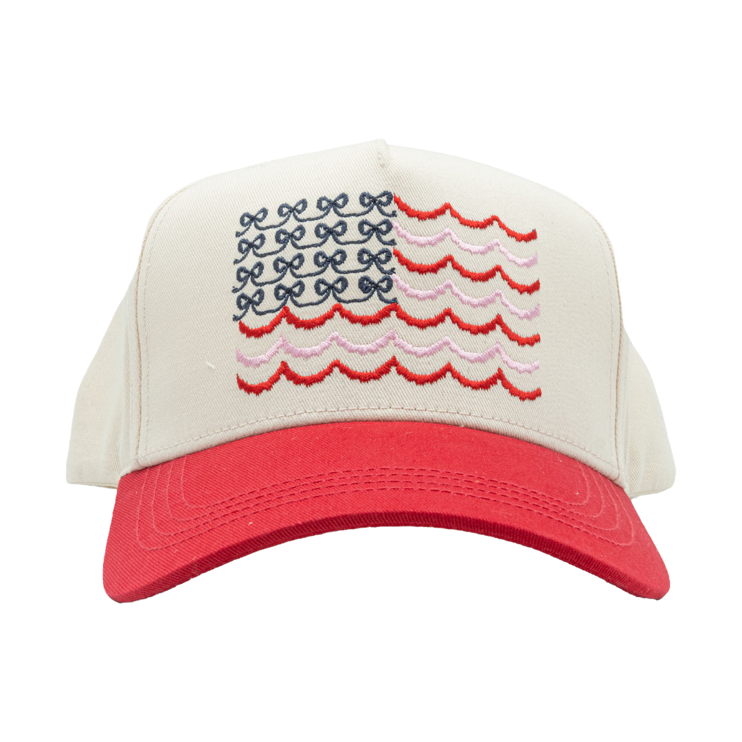 Simply Southern Ladies Cream Bow Flag Trucker Cap 0126-HAT-FLAGBOWS