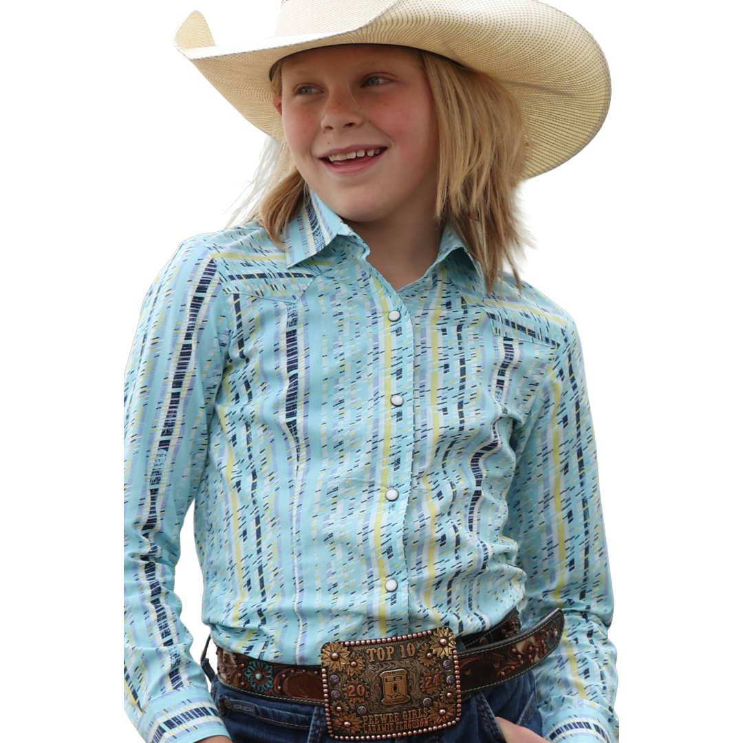 Cinch Youth Girl's Blue Striped Snap Shirt CTW8040018