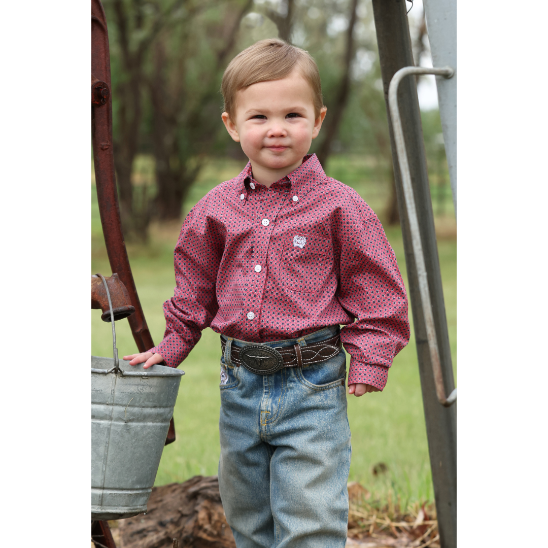 Cinch Boy's Toddler Pink Geometric Print Button Down Shirt MTW7061420