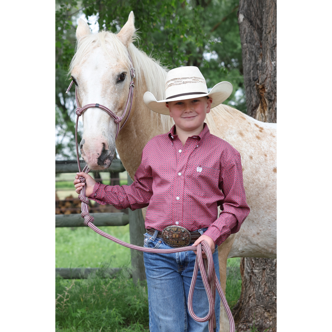 Cinch Boy's Youth Pink Printed Button Down MTW7060420