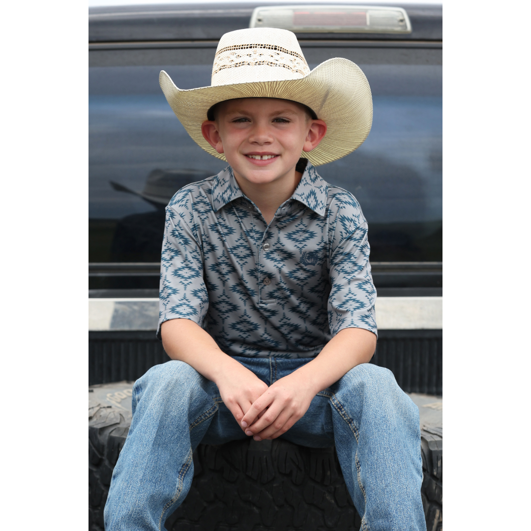 Cinch Boy's Youth Grey Classic Fit Polo Shirt MTK7600017