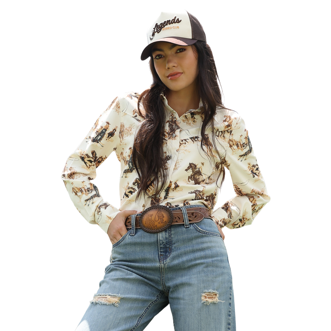 Cinch Ladies Western Print Cream Button Down Shirt CTW7537001