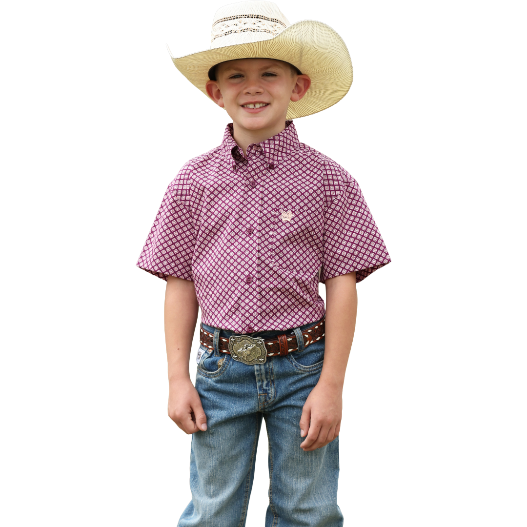 Cinch Boy's Youth Pink Printed Button Down MTW7140041