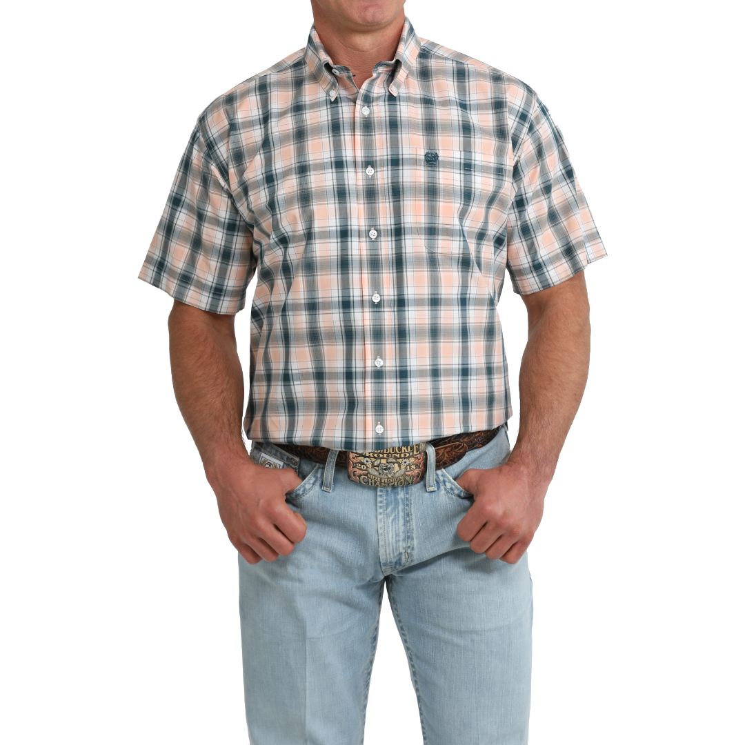 Cinch Men's Coral Plaid Print Button Down Shirt MTW1111525