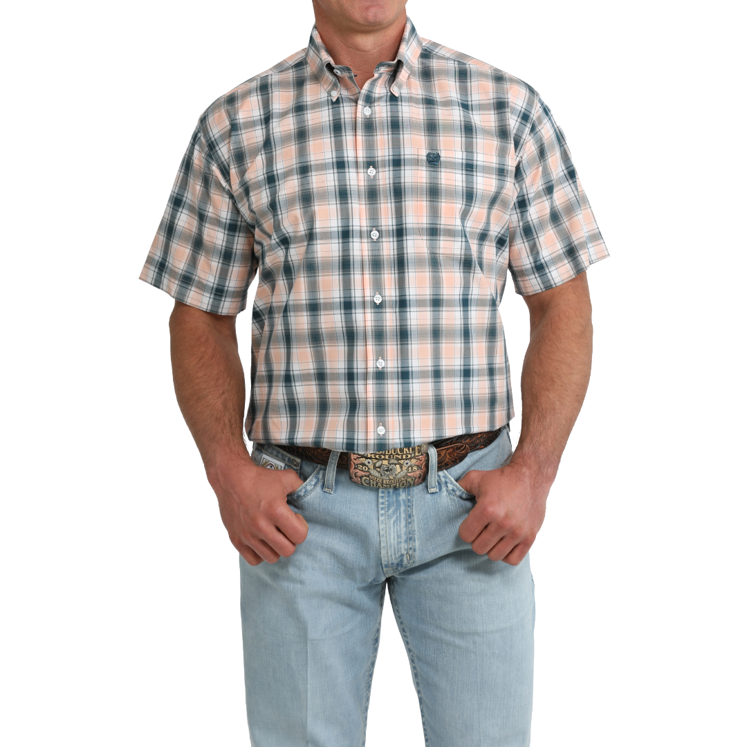 Cinch Men's Coral Plaid Print Button Down Shirt MTW1111525
