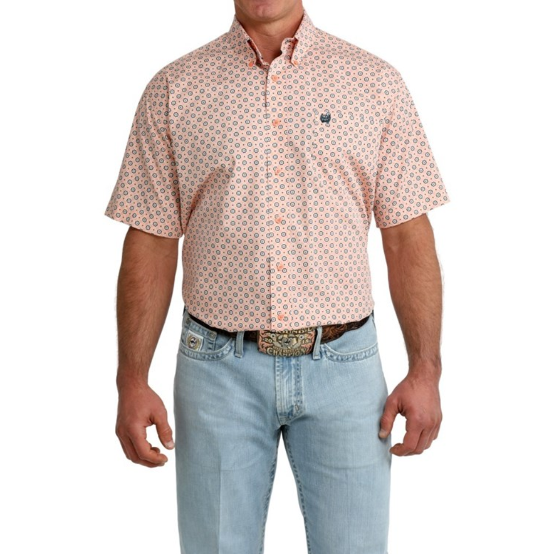 Cinch Men's Coral Geometric Print Button Down Shirt MTW1111526