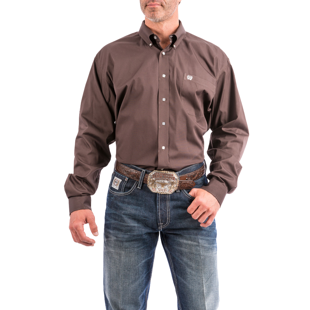 Cinch Men's Solid Brown Button Down Shirt MTW1104236