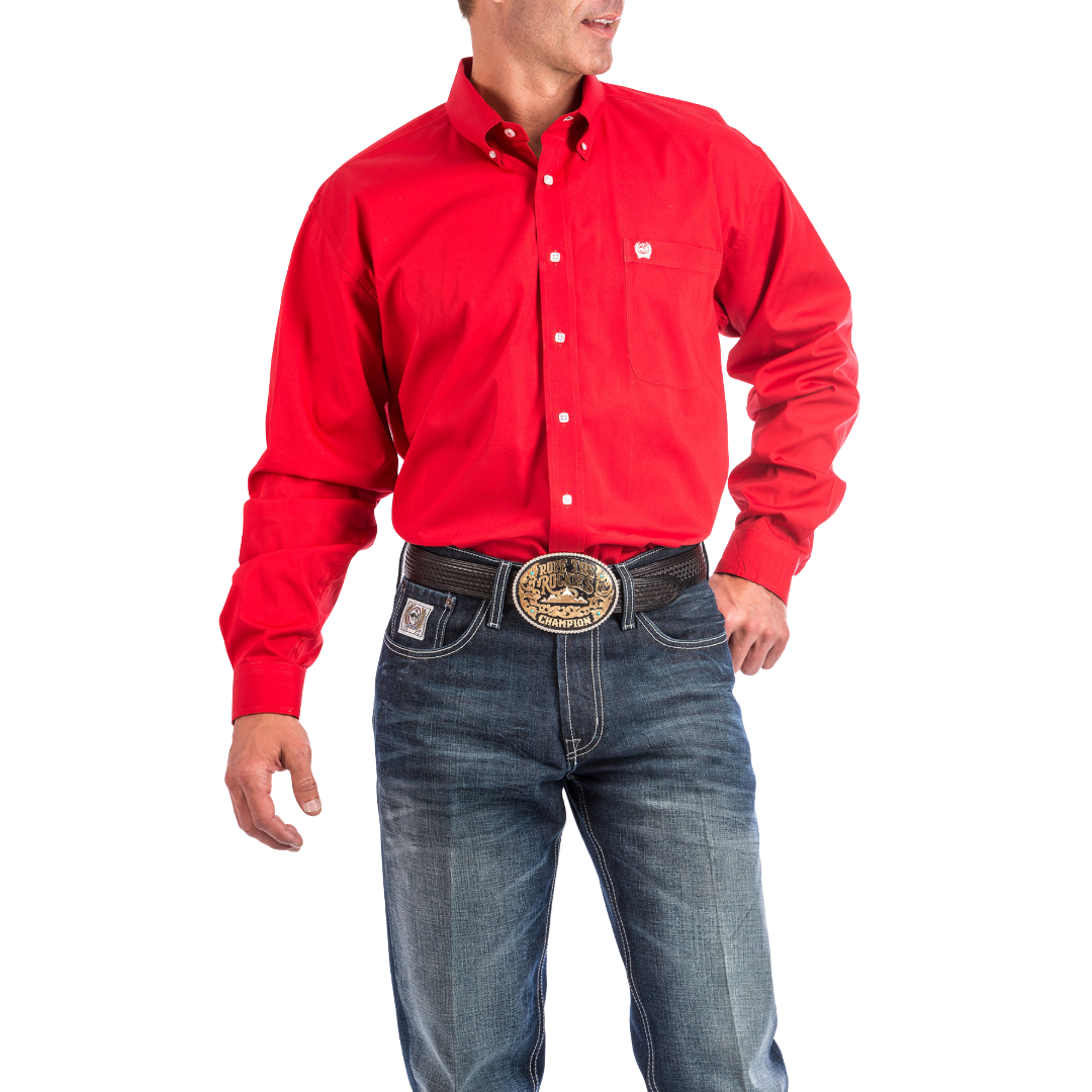 Cinch Men's Solid Red Button Down Shirt MTW1103313