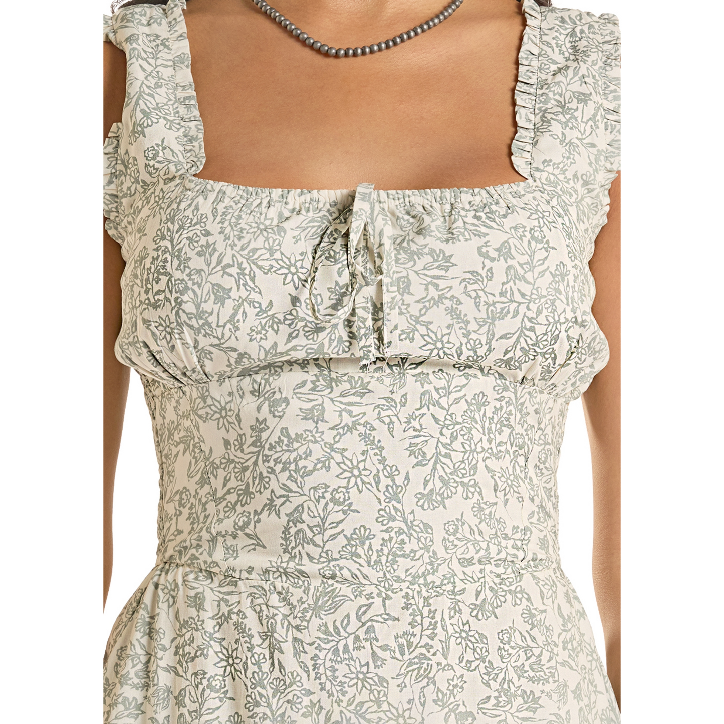 Rock & Roll Denim Ladies Flower Print Jade Green Tiered Dress BWD0R08774