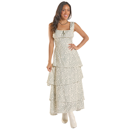 ROCK&ROLL BWD0R08774 Flower Print Tiered Dress Jade (L)