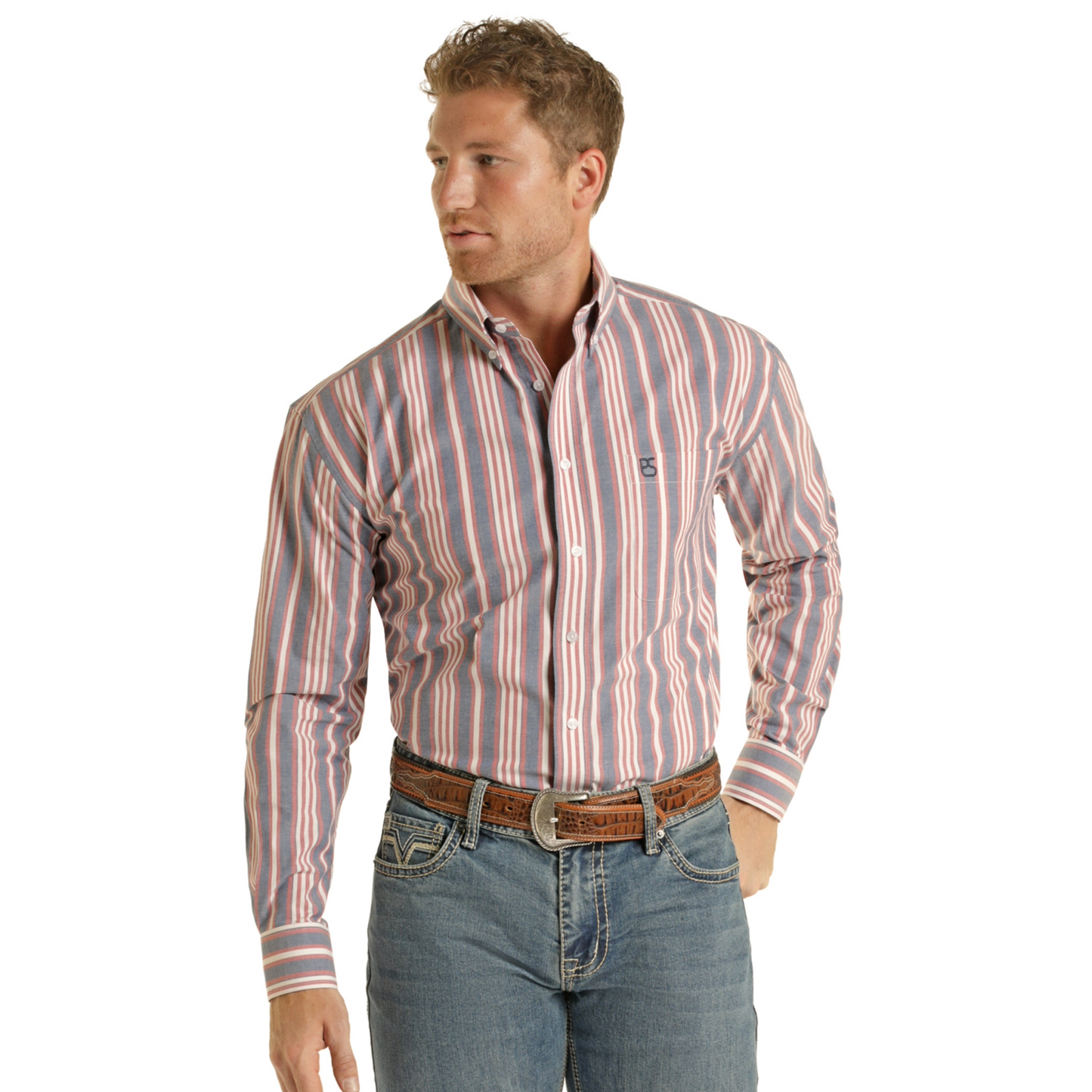 Panhandle Slim Men's Red Striped Classic Fit Button Shirt SMB2S08961