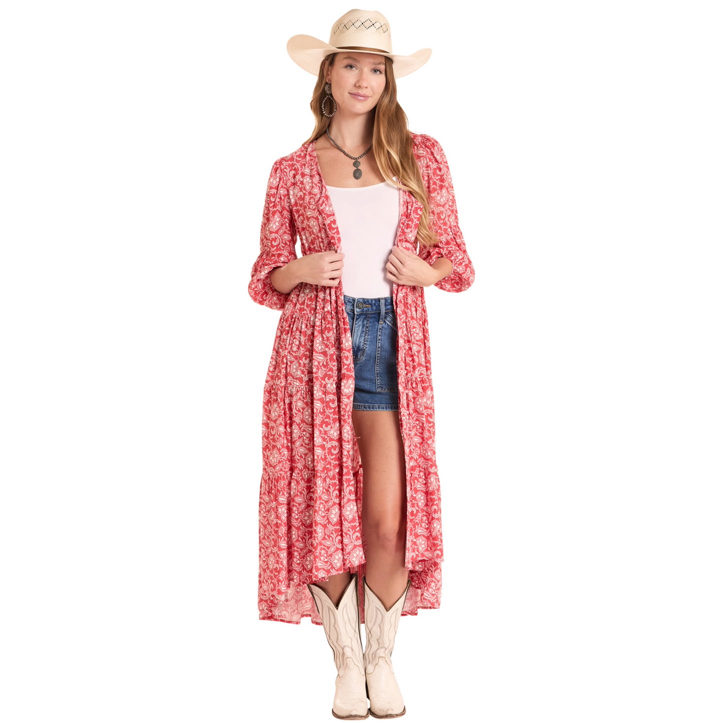 Rock & Roll Denim Ladies Floral Paisley Print Tiered Dress LWD2R08837