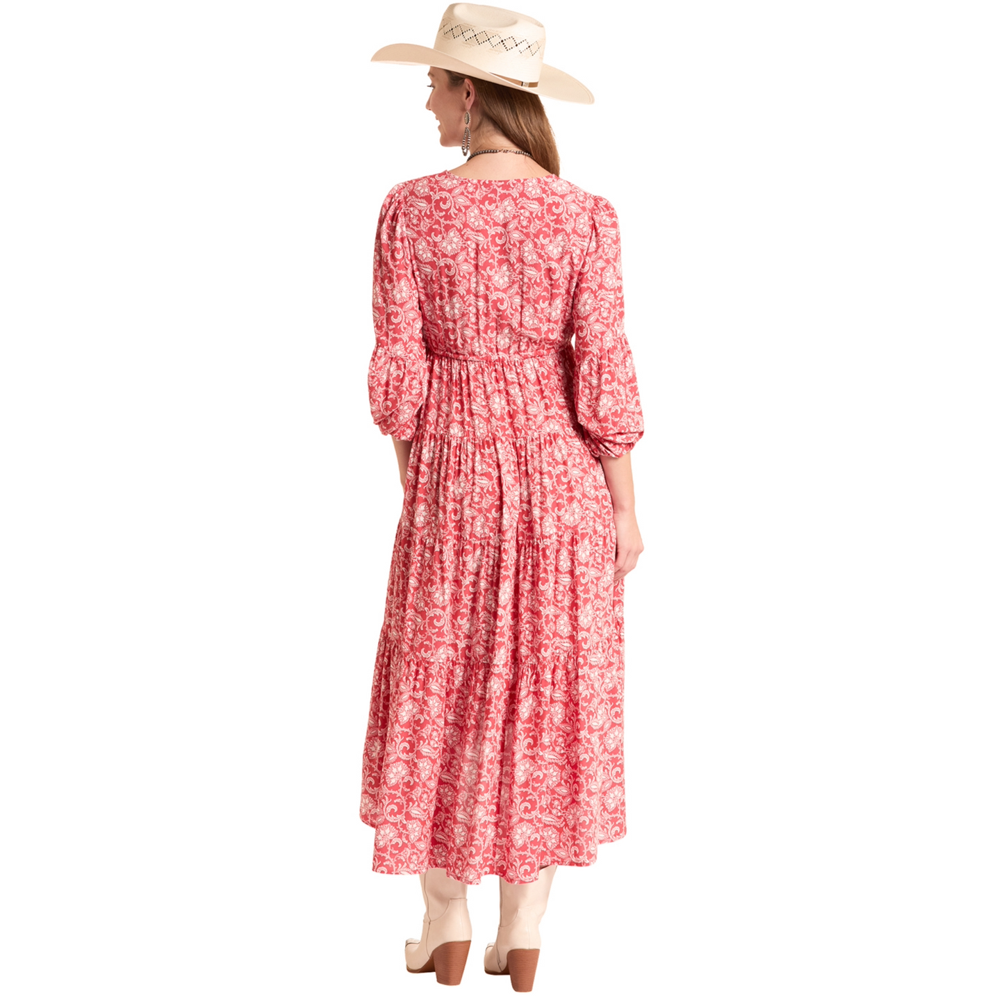 Rock & Roll Denim Ladies Floral Paisley Print Tiered Dress LWD2R08837